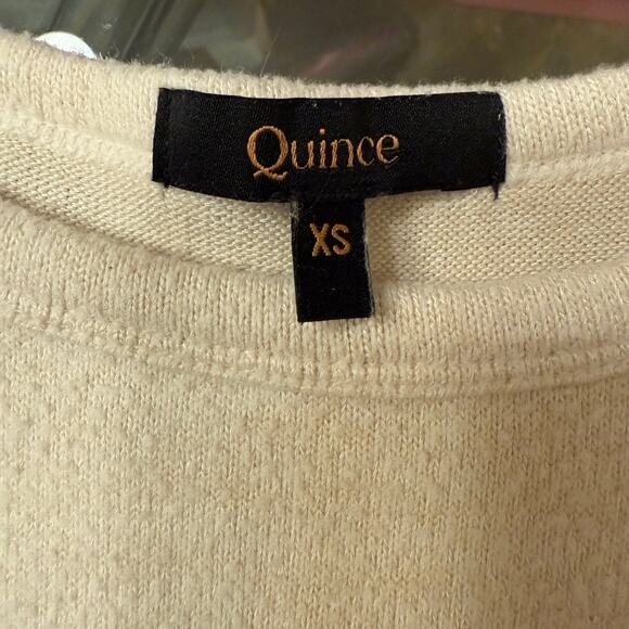 Quince Oversized XS Long Sleeve Crewneck Top Ivory Beige High Low Hem Minimalist - Picture 4 of 4